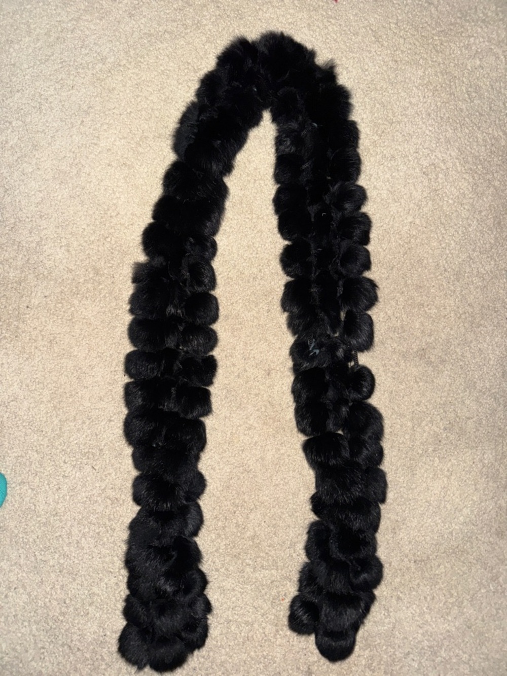 Black Plush Pom Pom Genuine Rabbit Fur Scarf
